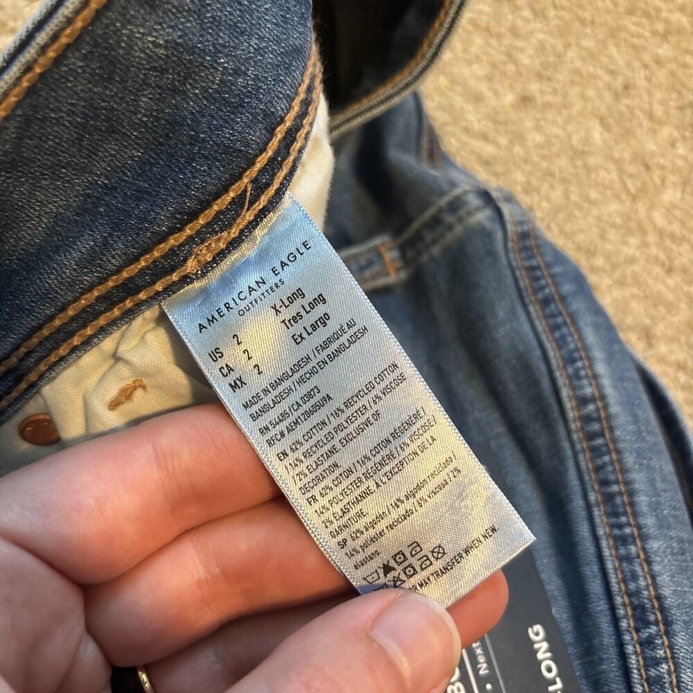 American Eagle Blue Kick Boot Low-Rise Next Level Stretch Jeans Sz 26 X-Long - Picture 5 of 10